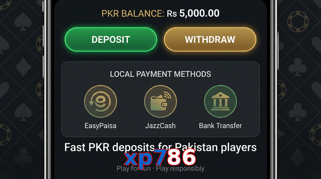 Deposit and withdrawal screen with PKR methods